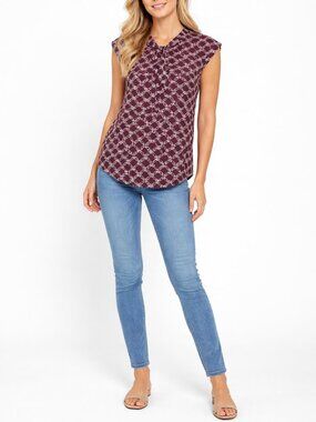 2/$30 J. Crew Silk Chain Print Tie-Neck Sleeveless Blouse Cabernet 00P #A1783